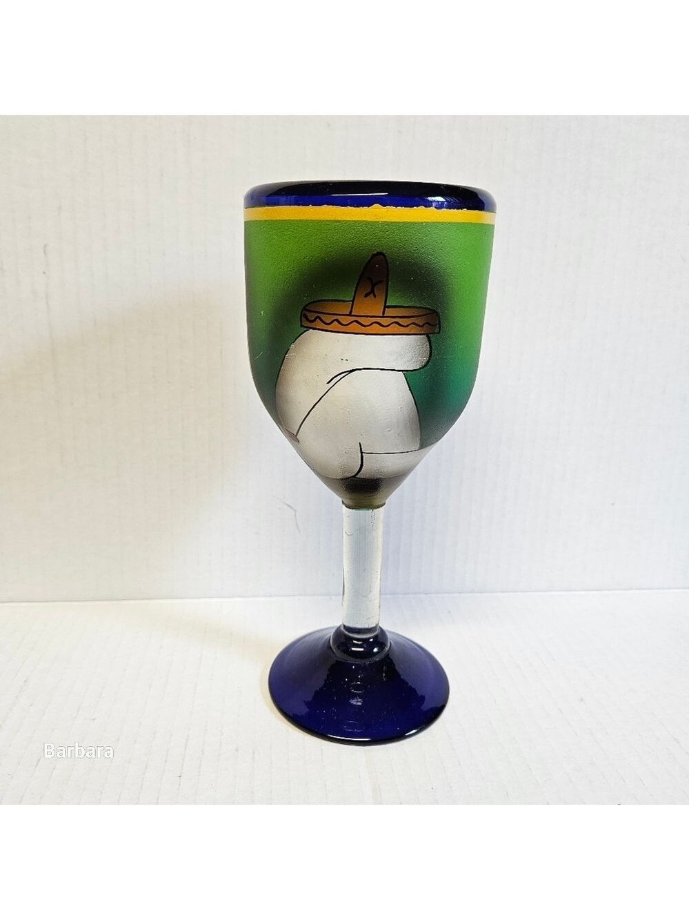 Vintage Mexican Hand-blown and Painted Glass Goblet